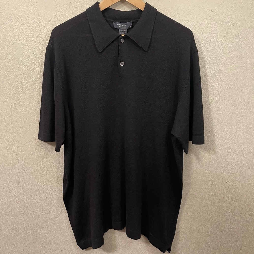 Toscano Italy Men's Summer Knit Polo Shirt Black Quiet Luxury Minimalist Size XL